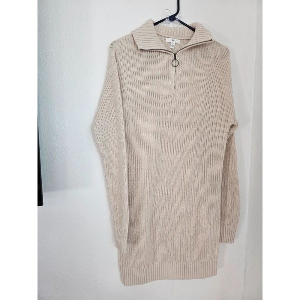 Fall cable ribbed quarter zip  sweater dress  cream